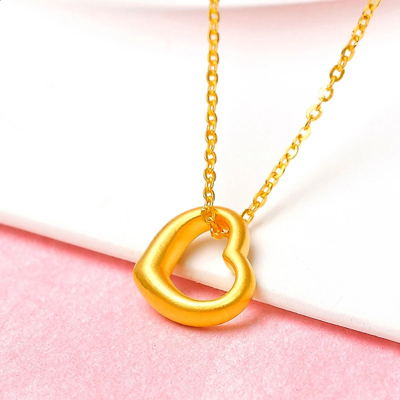 Real Gold 999 Pure Gold Love Heart Pendant 24k Gold Classic 3D Hard Gold Necklace Valentines Day Gift Fine Jewelry 240910