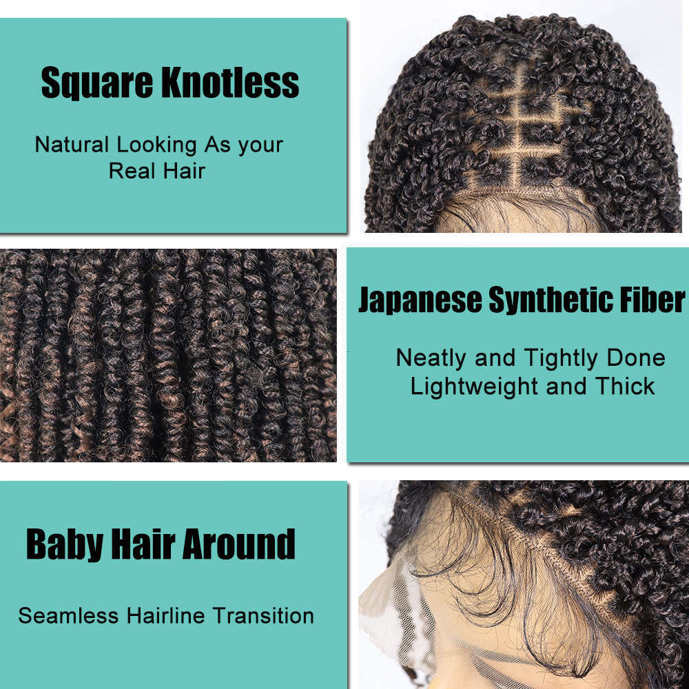 Brown Short Passion Twisted Wigs Square Part Bob Synthetic Lace Front Curly Ends 12Inch Braided Wig For Women