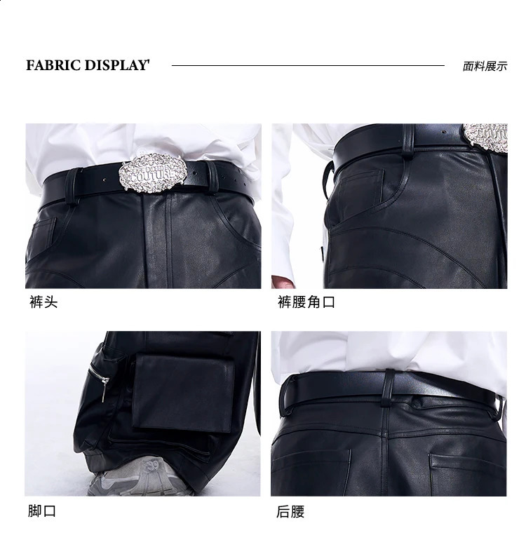 Multi pocket leather wrapped pants mens autumn freight pants 3D pocket leather pants mens wide leg mens pants 240913