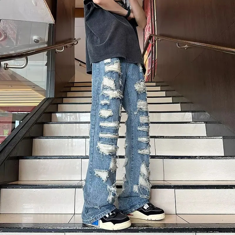Ropa Grunge Y2K Streetwear Baggy Ripped Stacked Jeans Pants For Men Clothing Straight Hip Hop Denim Trousers Pantalon Homme 240906