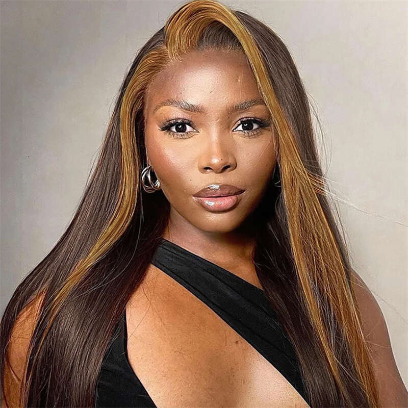 Honey Brown Straight Front Cut Wig Glueless Layered Lace Wigs Synthetic Butterfly Haircut Natural Haire