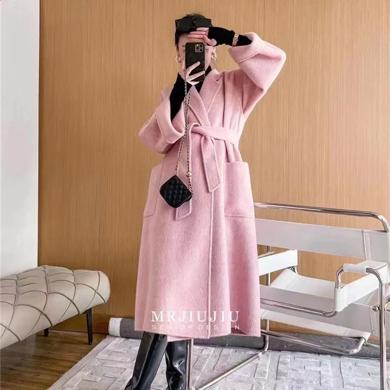 High-end Handmade Trench Coat Women Mulberry Silk Long Coat for Women Autumn Double-sided Wool Coats and Jackets Women 240911