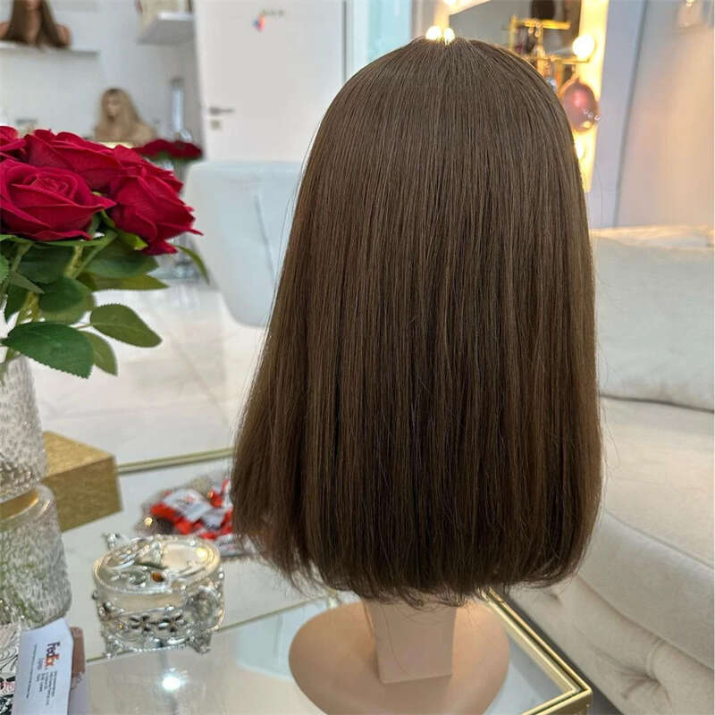 Brown Highlight Synthetic Lace Front Short Bob Wigs 13X4 Colored Straight Glueless Dark Roots Blonde Wig For Women Daily Use