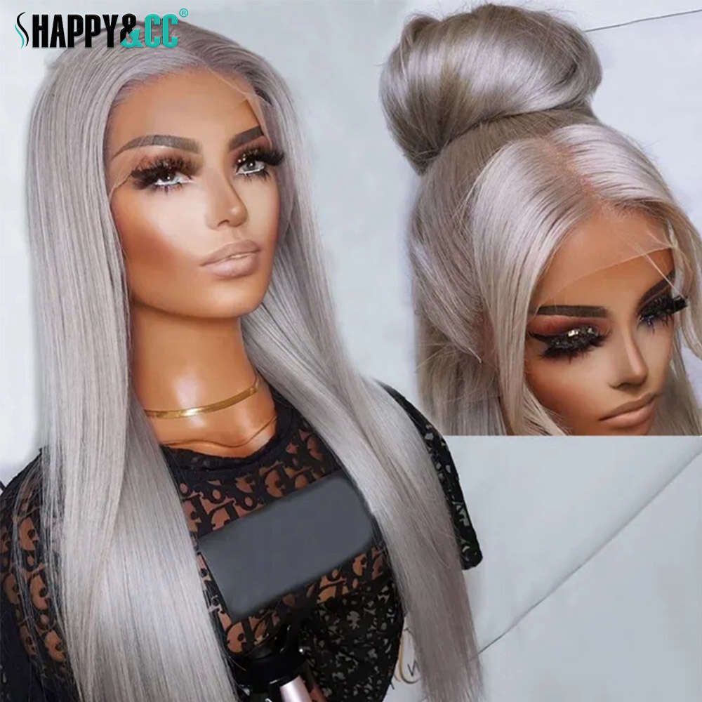 Grey Straight Front Synthetic For Women Pre Plucked Glueless 13X3 Lace Frontal Wig Colored Cosplay Hair