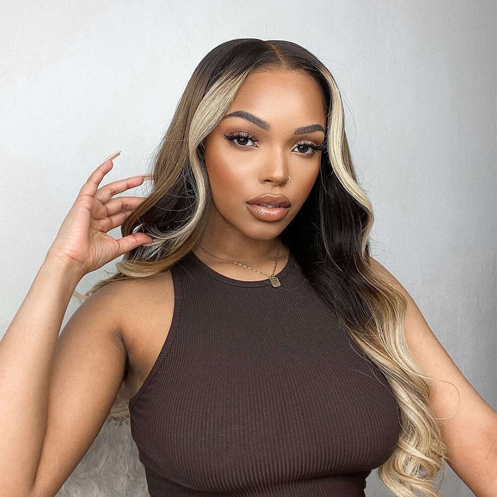 Grey 13X3 Synthetic Lace Front Ombre Brown Blonde Body Wave Wigs For Women Heat Resistant Cosplay Daily Use Wig 180%