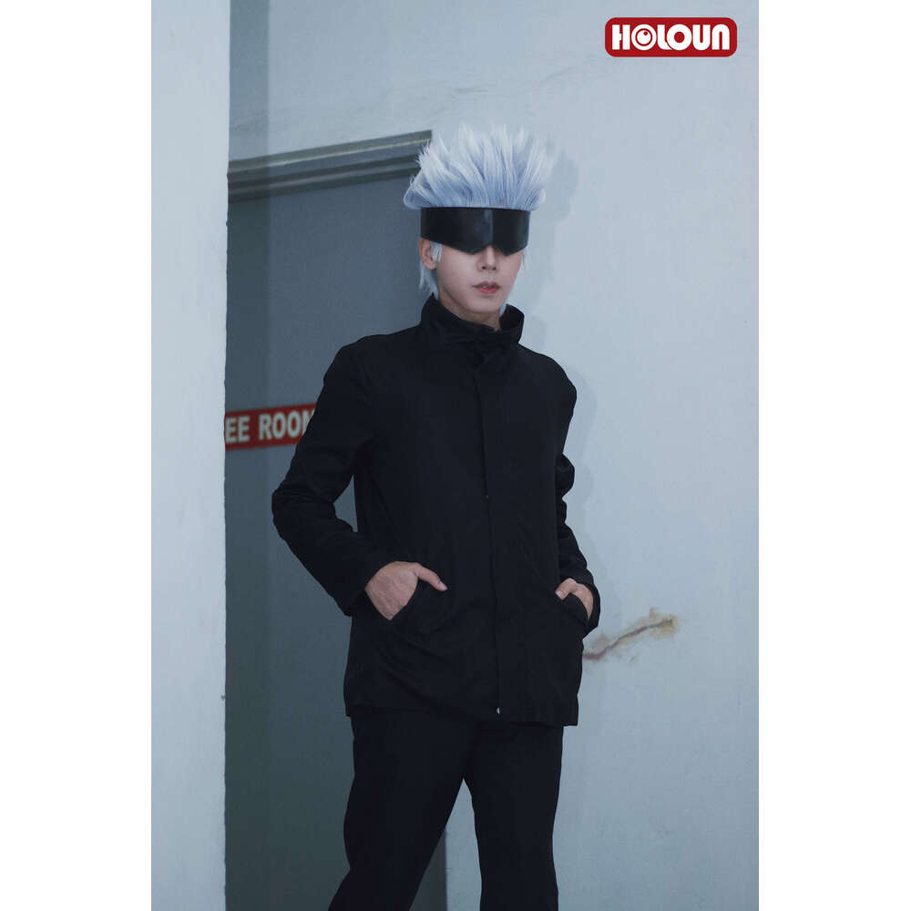 HOLOUN Jujutsu JJK Manga Anime Satoru Gojo Cosplay Costume Shibuya Incident Black Uniform Patch Wig Rose Net Synthetic