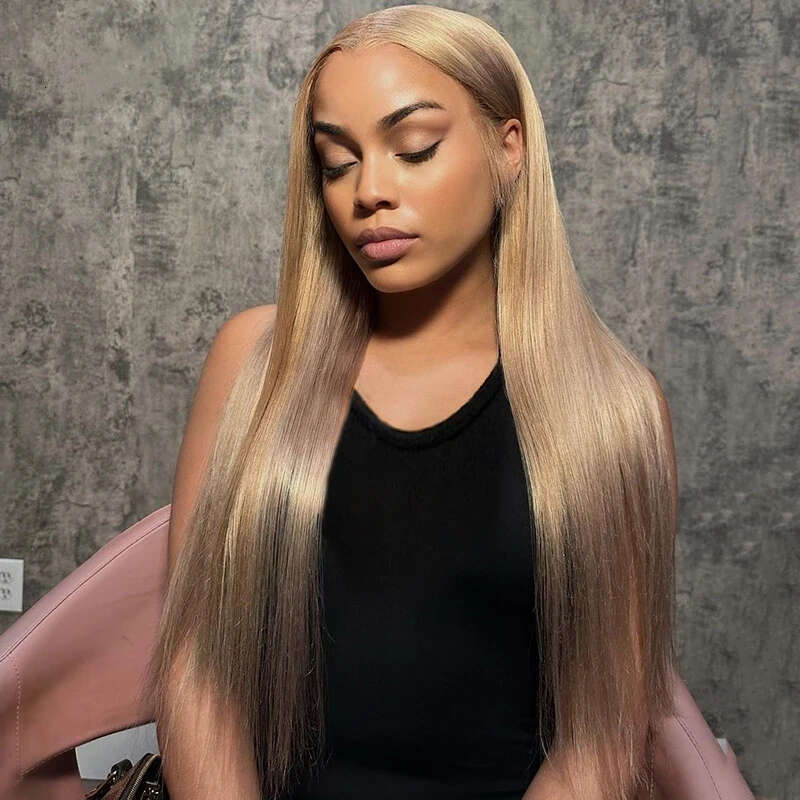 Blonde Lace Front Long Straight Honey Brown Synthetic Wig Pre Plucked Heat Resistant Hair Wigs For Women