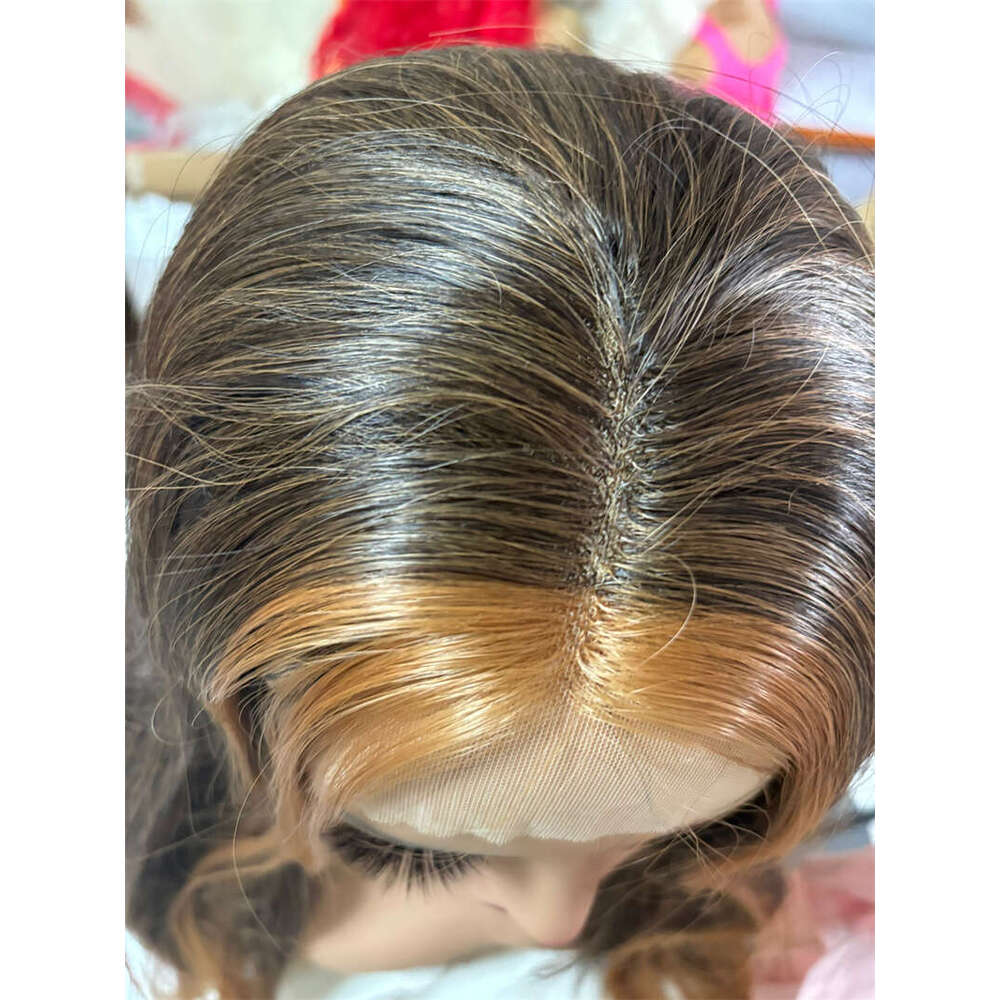 Soft Long Glueless Yaki Ombre Brown 26Inch HD Straight Lace Front Wig For Women With Baby Hair Synthetic Preplucked Daily