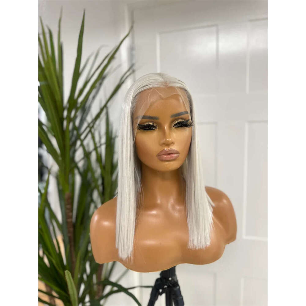 Short Bob Straight Ash Synthetic Lace Front Wig For Women Ombre White Light Blonde Drag Queen Futura Wigs Natural Look