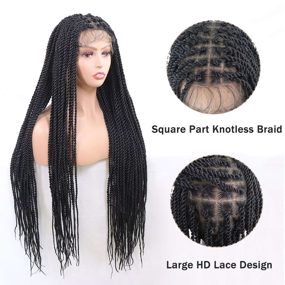 32Inch Senegalese Twists Double Full Lace Braided Wigs For Black Women 2X Box Knotless Synthetic Braid Wig With Baby Hair