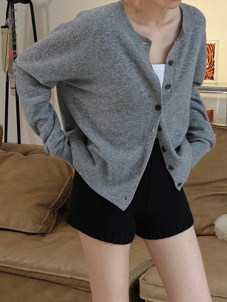 LANMREM Wool Knitting Cardigan Sweater For Women Round Neck Single Breasted Office Lady Tops Fit Autumn 26D9845 240904