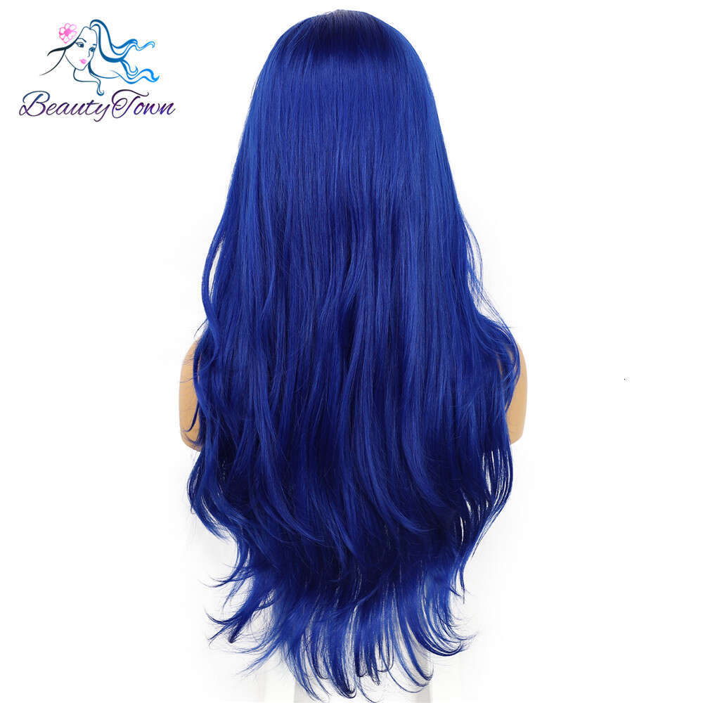 Beautytown Lace Front Dia Blue For Young Women Daily Makeup Wear Costume 26Inch Heat Resistant Fiber Synthetiic Hair Wig