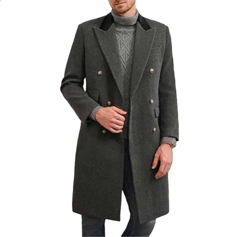 Highend Mens Fashion Solid Color Mediumlength Woolen Trench European Casual Overcoat 240905