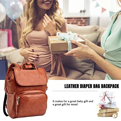 PU Leather Diaper Bag Backpack Unisex Baby Travel Bag with Changing Mat Large Capacity Travel Diaper Backpack for Mom 240903