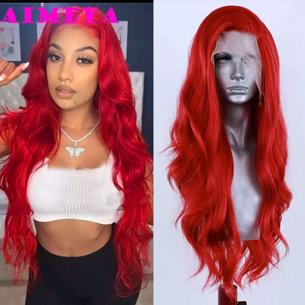 AIMEYA Hot Red Lace Front For Women Girls Long Natural Wave Synthetic Wig Soft Heat Resistant Hair Daily Use Cosplay Wigs