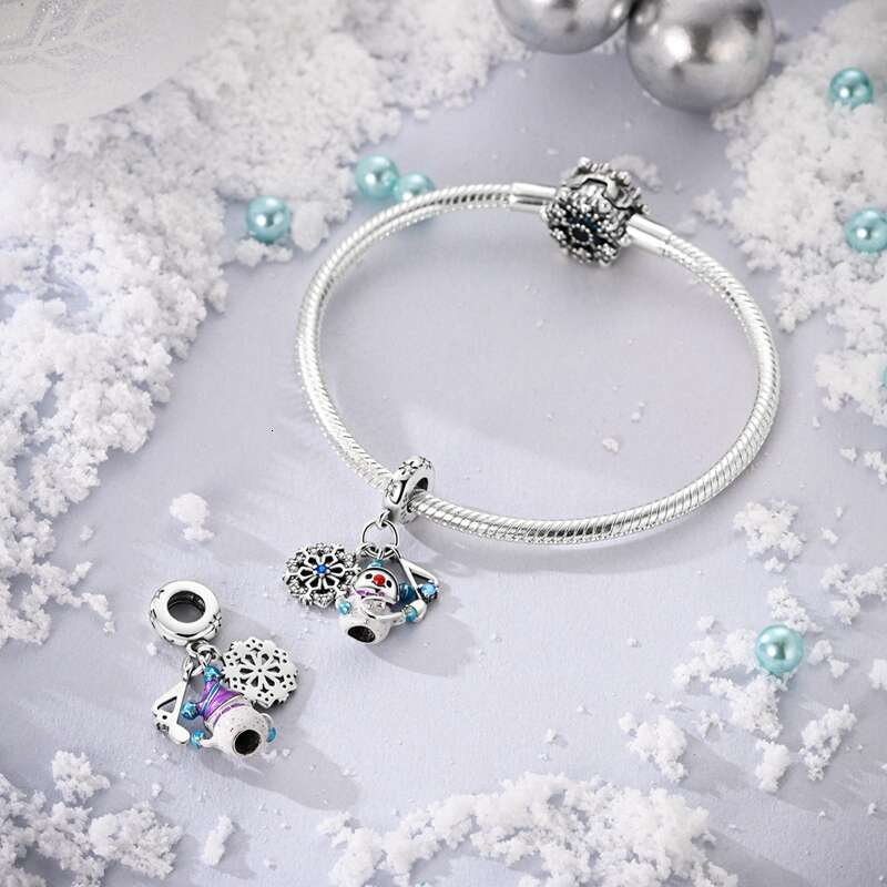 925 Sterling Silver Christmas Snowman Penguin Snowflake Charms Beads Fit Original Bracelet For Women Jewelry Making