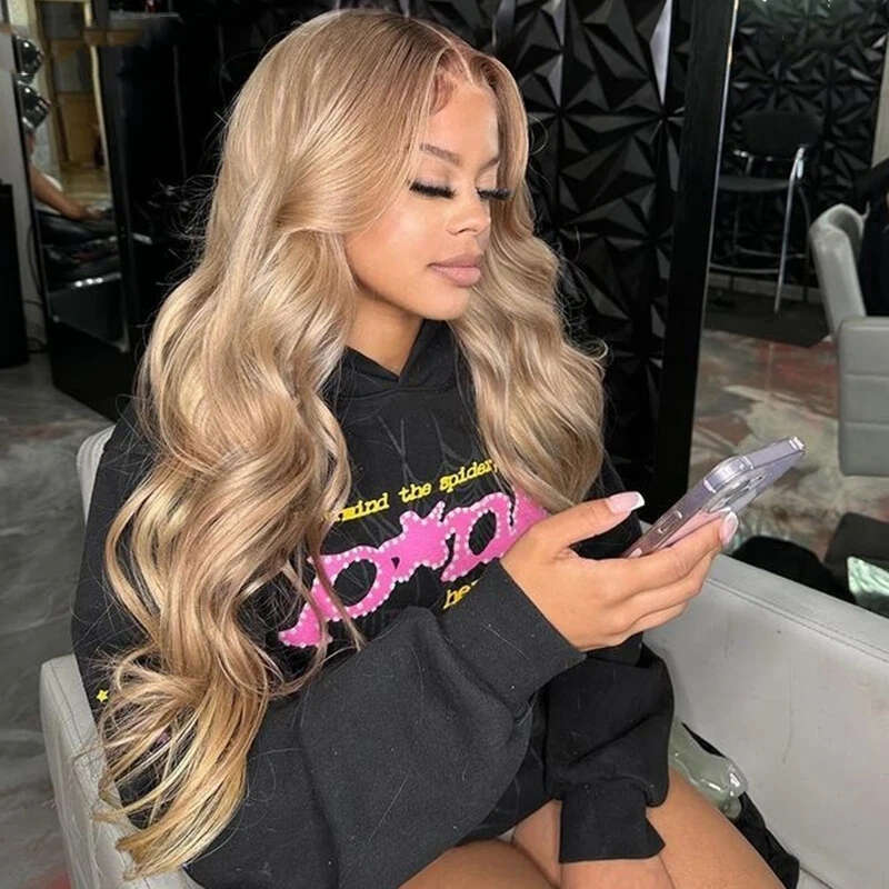 13X6 Highlight HD Lace Frontal Wigs For Women Body Wave Human Hair Pre Plucked 13X4 Honey Blonde Huamn Hairlace Front Wig