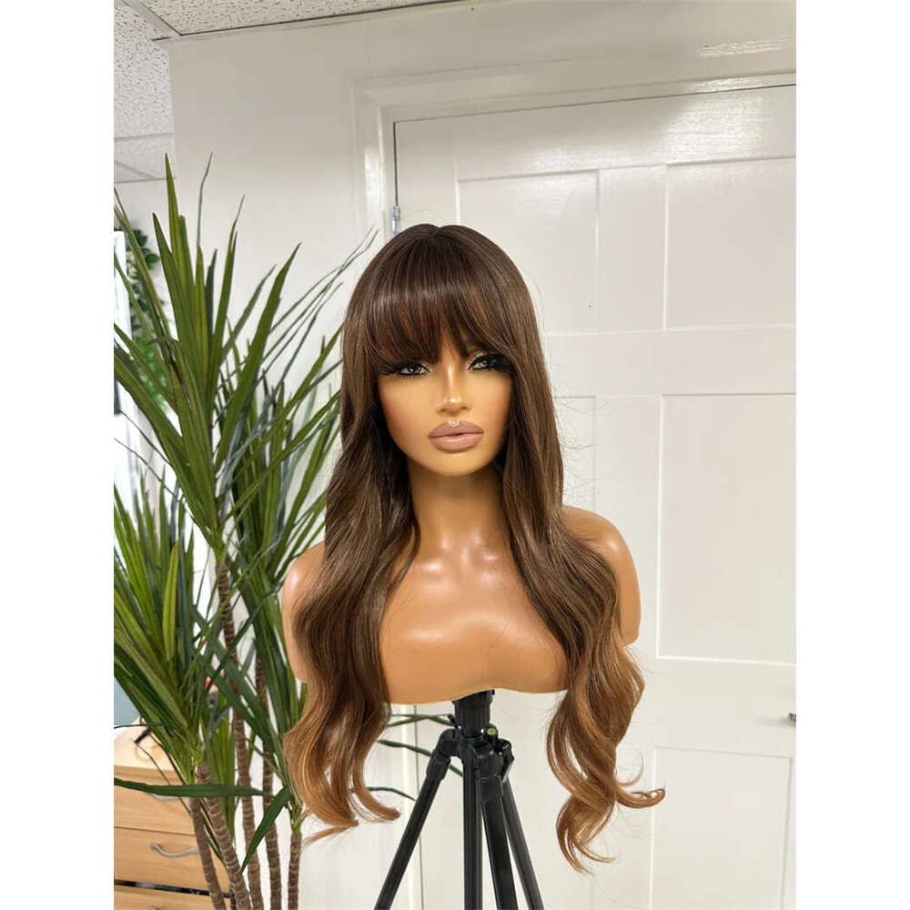 Wave Chocolate Brown Synthetic HD Front Wig Loose Wavy Long Hair With Bangs Fiber Lace Wigs For Women Daily Use