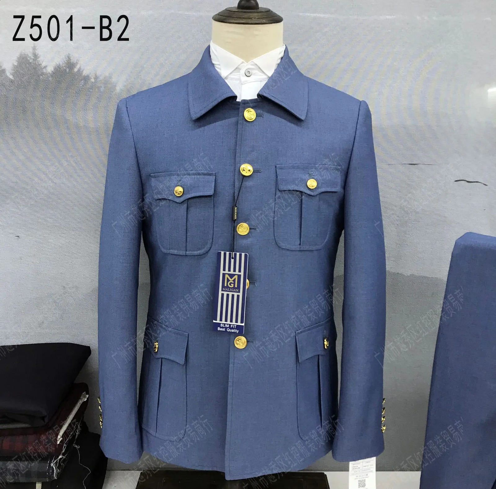 2 Pcs Suit Set Blazers Jacket Pants / Fashion Mens Casual Boutique Single Breasted Stand Collar Tunic Suits Coat Trousers 240914