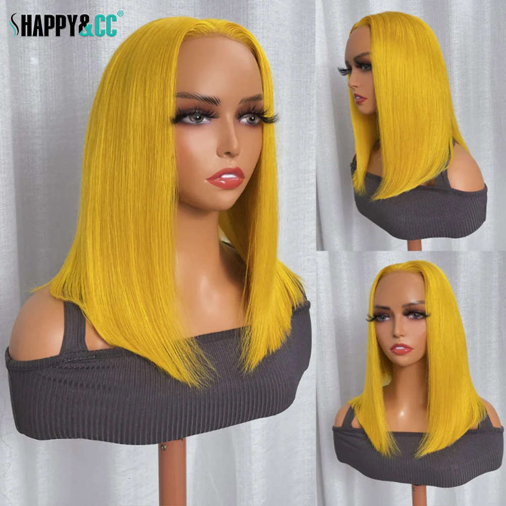 Yellow Lace Front Colored Short Straight Synthetic Wig For Women Cosplay Party Glueless Bob Heat Resistant Hair Wigs