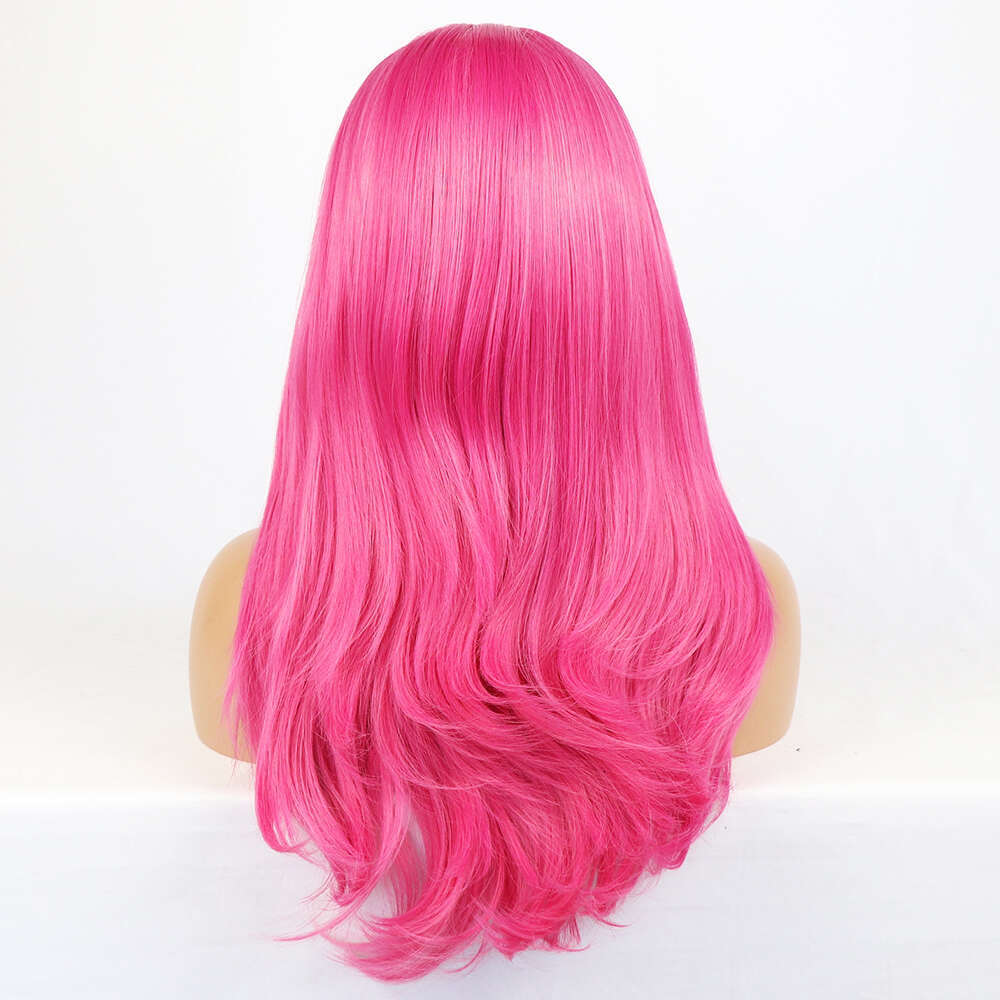 Hot Pink Lolita Cosplay Synthetic Front Natural Straight Hair Glueless Pre Plucked Color Lace Frontal Wigs For Women