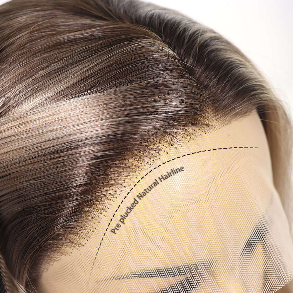 Brown Highlight Lace Front Bob Wigs Synthetic Short Wavy Colored For Women Heat Resistant Glueless Wig 16Inch Daily Use