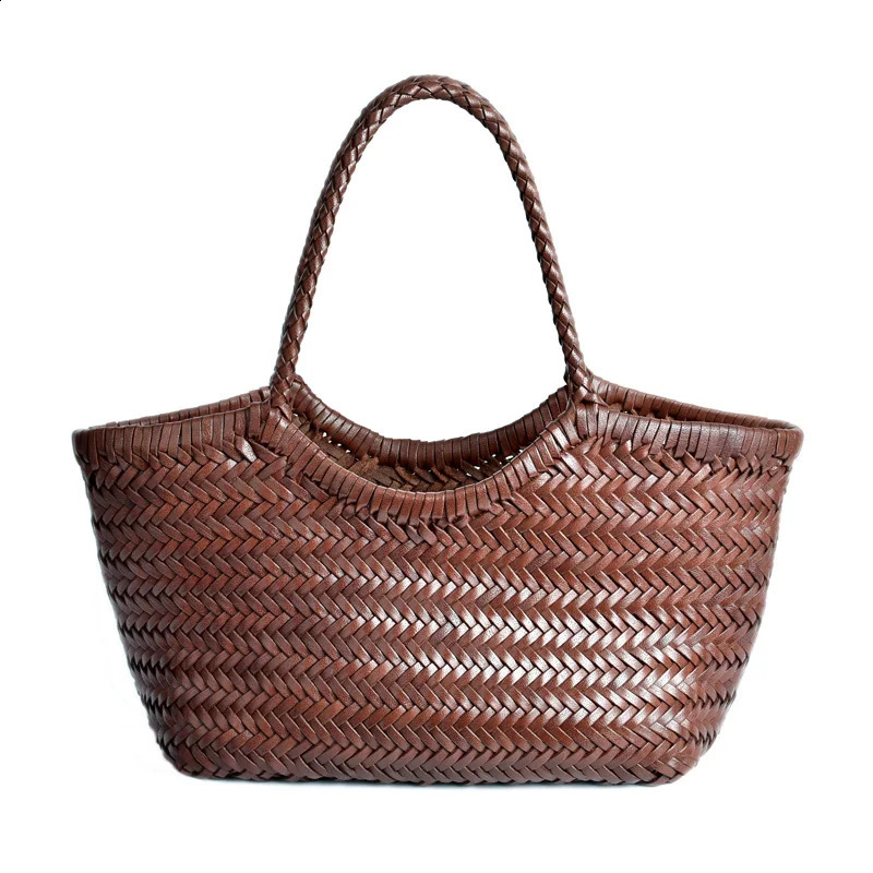 3 Hand woven 100% genuine leather leisure vegetable basket bag with inner vintage shopping dh2931047