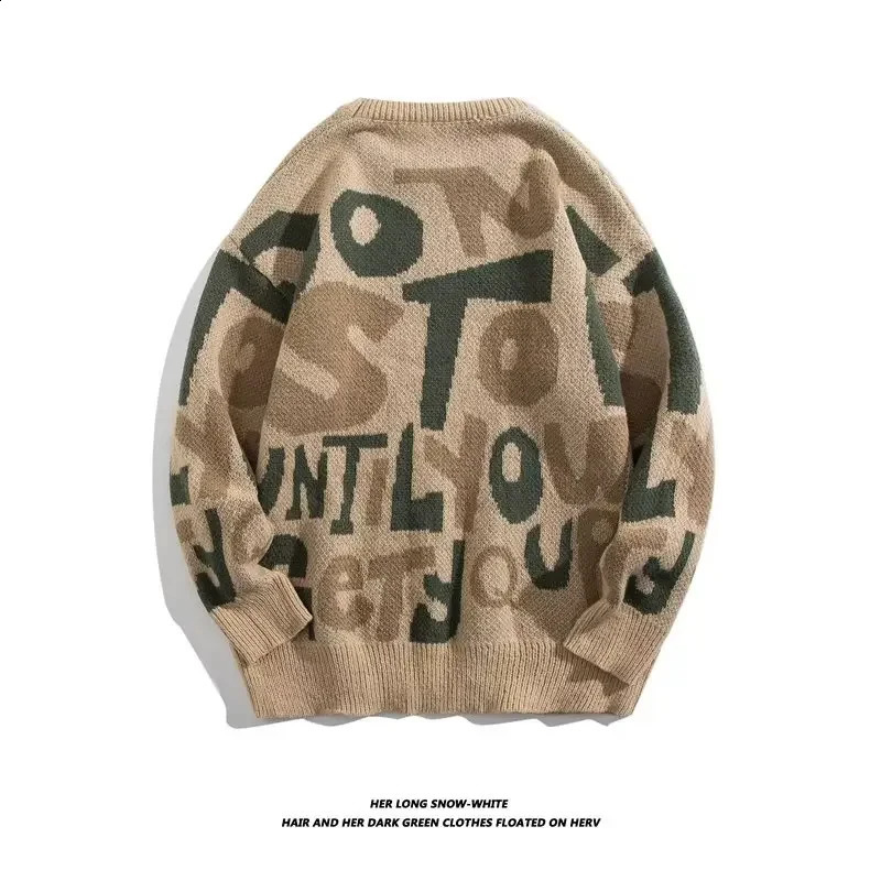 Vintage Letter Mens Sweater Autumn Korean Casual Black Top Womens O-Neck Large Fashion Sweetwear Mens Sweater 240911