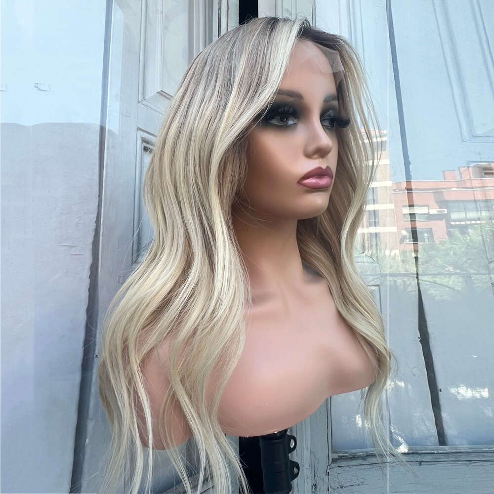 Balayage Human Front Ash Blonde Roots Virgin Hair Full HD 13X6 Loose Wave Lace Frontal Wig 200%