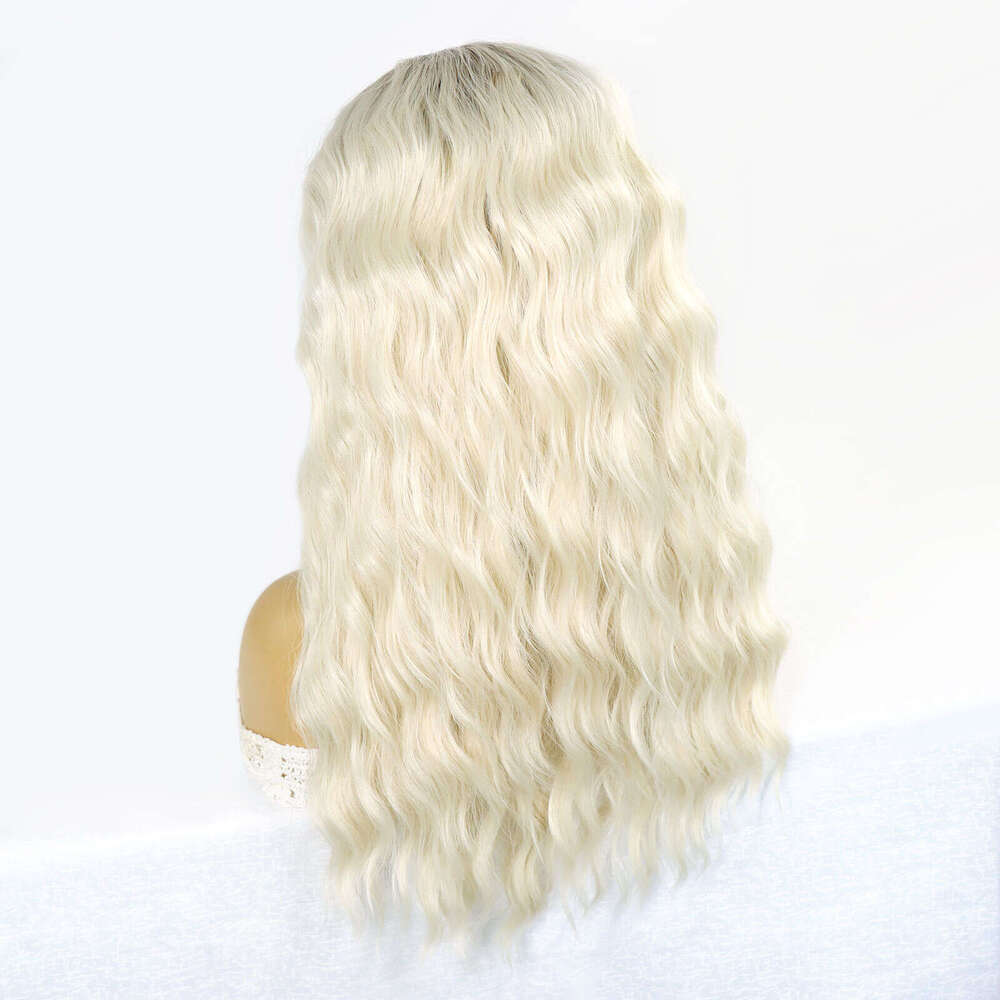 Ombre Blonde Deep Wave Bob Synthetic Lace Front Wigs Short Water Wavy Dark Roots 613 Colored Cosplay Glueless Wig 16Inches