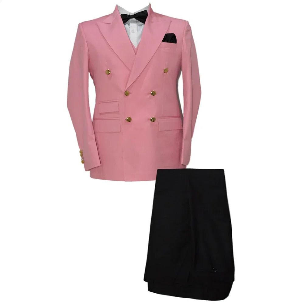 Men Suit Modern Fit Double Breasted Jacket Vest With Vintage Pants Pockets Tuxedos For Banquet Party Wedding 240914