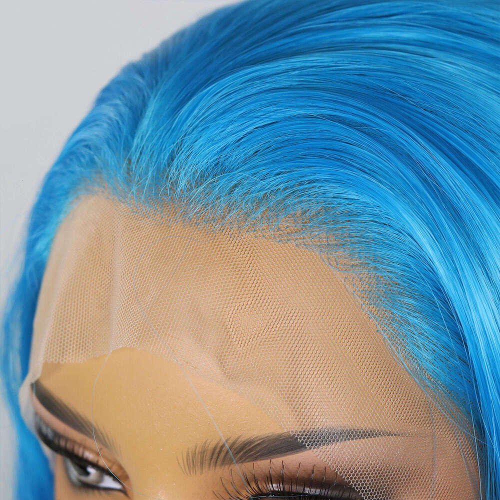 Blue Synthetic Lace Front Wigs Body Colored Long Natural Wave Party Cosplay Glueless Heat Resistant Wig For Women