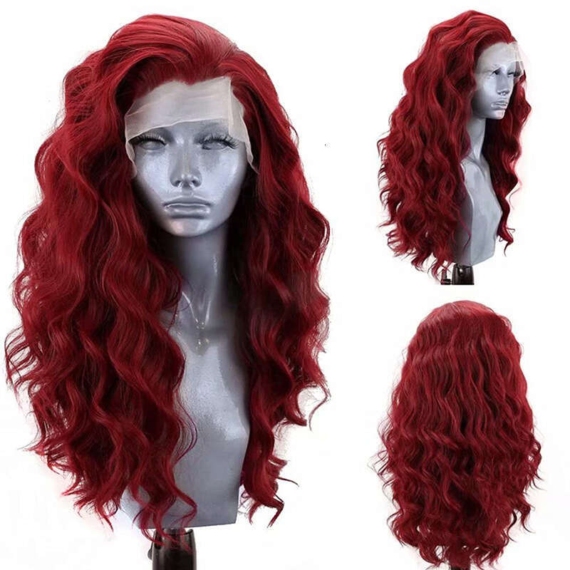 AIMEYA Red Body Wave Long Free Part Lace Front Wig For Black Women Synthetic Cosplay Costume Daily Wear Wigs
