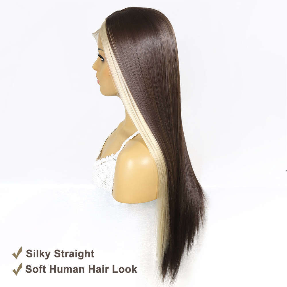 Blonde Highlight Lace Front Strea Brown Straight Synthetic For Black Women Pre Plucked Heat Resistant Colored Wig