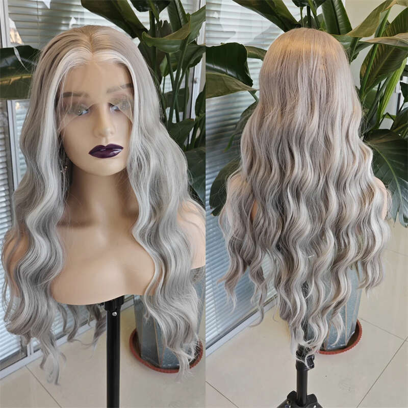 Plucked Lace Front Ash Ombre White Blonde 180 Density Haire Soft Wigs For Women Synthetic Hair Wig