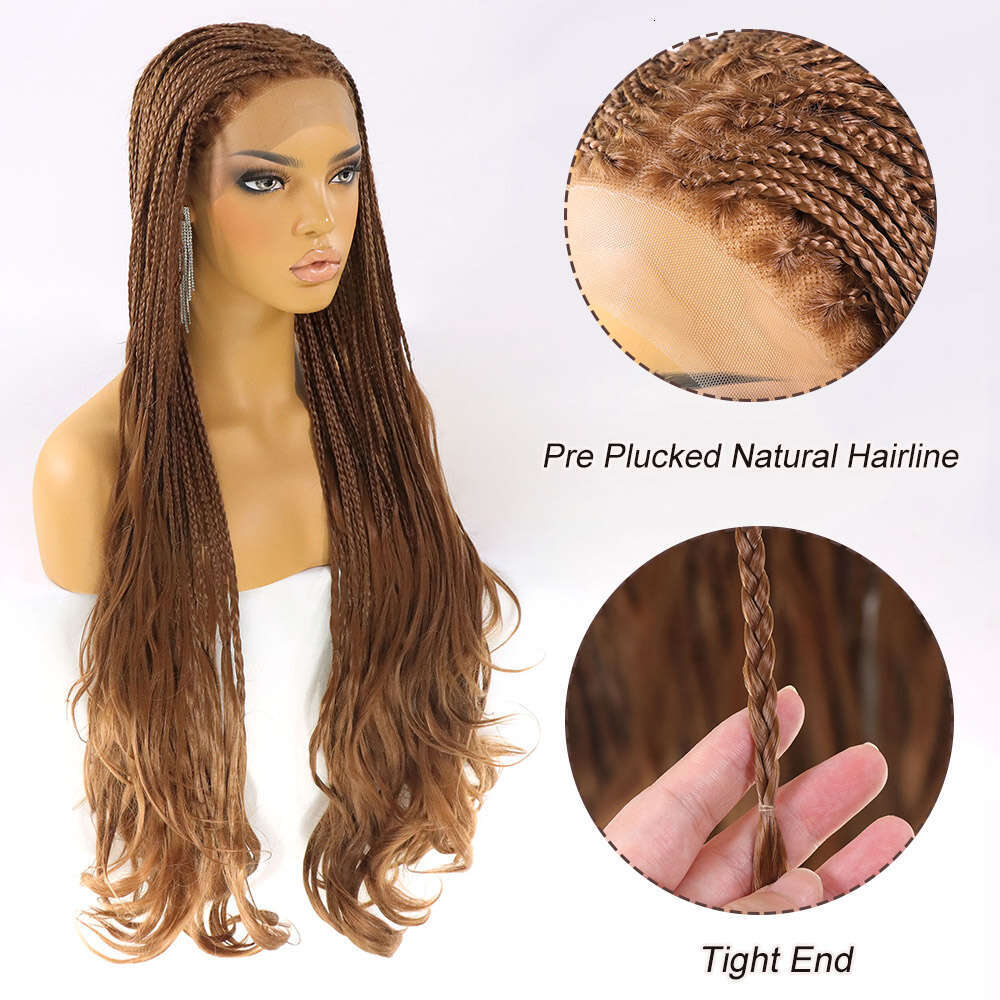 #30 Box Braided Curly Ends Knotless French Curls Braid 13X4 Synthetic Lace Front Wig Brown Braiding Hair Wigs For Women