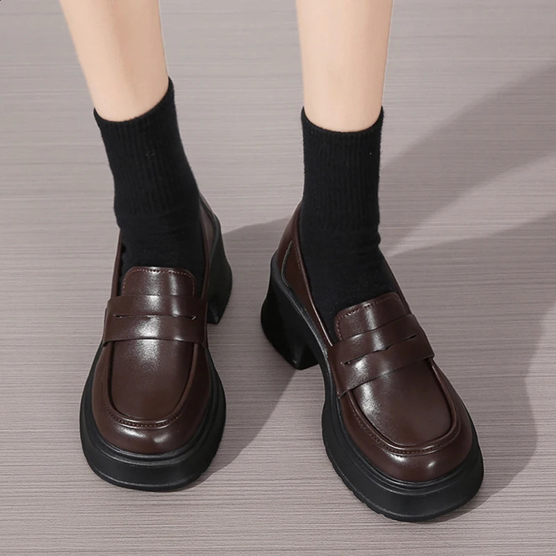Lucy Pu Leather Platform Loafers Womens British Style Thick High Heels Oxford Shoes Womens Skating University Gothic Shoes Mujer 240919