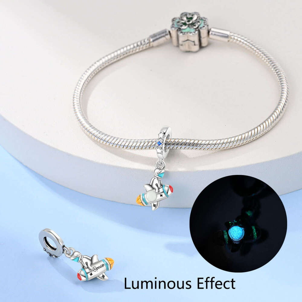925 Sterling Silver Luminous astronaut moon planet pendant beads Charms Fit Bracelet DIY jewelry accessories