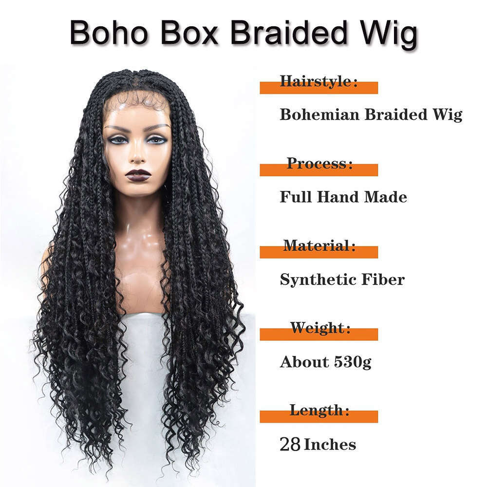 Bohemian Braided For Women Square Part Synthetic Lace Front Braid Cury Ends Knotless Boho Box Braids Wig Baby Hair