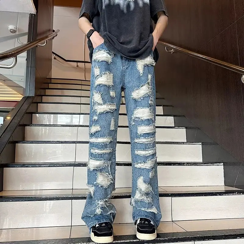 Ropa Grunge Y2K Streetwear Baggy Ripped Stacked Jeans Pants For Men Clothing Straight Hip Hop Denim Trousers Pantalon Homme 240906