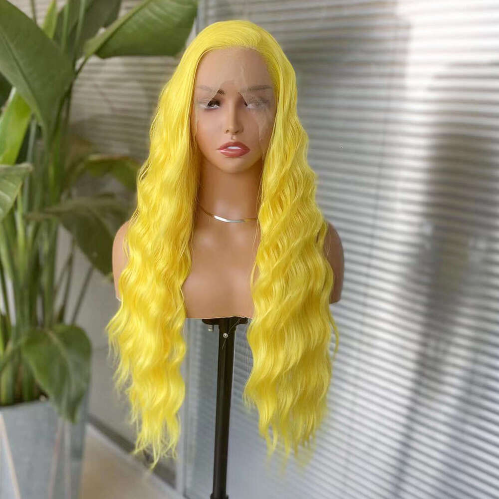 AIMEYA Yellow Wigs Long Wave Lace Front Heat Resistant Synthetic Hair Natural Haire Daily Use Cosplay Wig