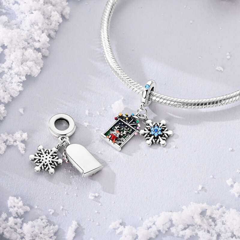 925 Sterling Silver Christmas Snowman Penguin Snowflake Charms Beads Fit Original Bracelet For Women Jewelry Making