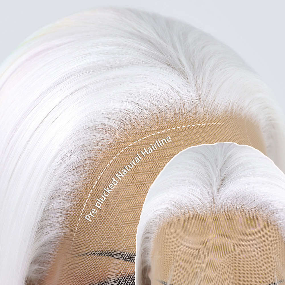 Highlight White Lace Front Wigs Straight Mixed Colored Synthetic Hair For Women Cosplay Rainbow Glueless Wig