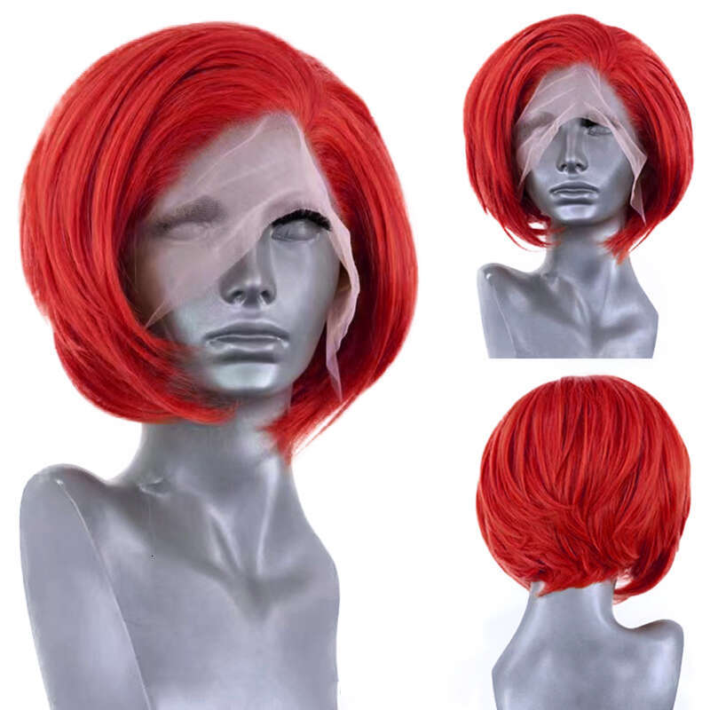 AIMEYA Hot Red For Women Girls Heat Resistant Synthetic Lace Front Orange Short Bob Wigs Daily Use Cosplay Wig Green