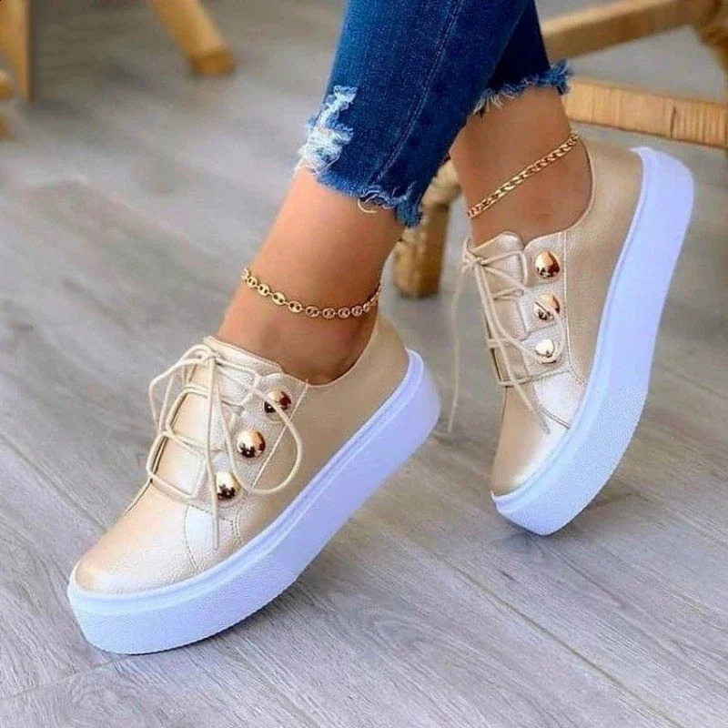 White shoes women 2024 fashionable round toe platform shoes size 43 casual shoes women lace flat bottom women Loafers Zapatos Mujer 240914