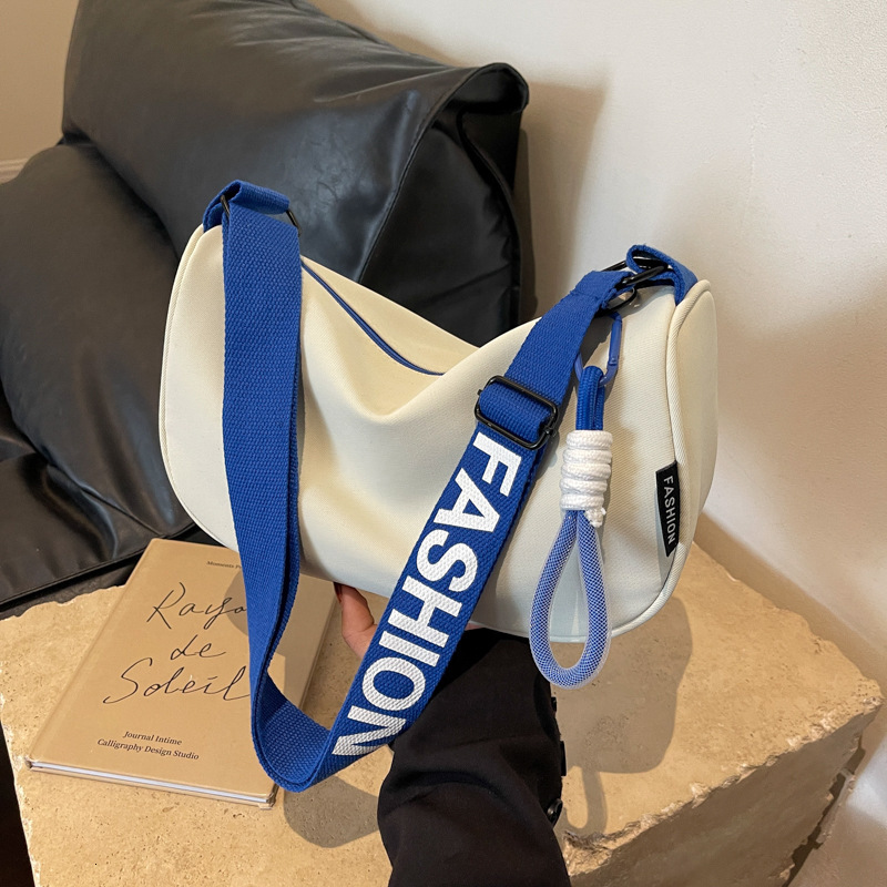 Waterproof Oxford Cloth Large Capacity Crossbody Bag Suitable For Women's Niche New Multifunctional Leisure Sports Style Blue And White Shoulder 