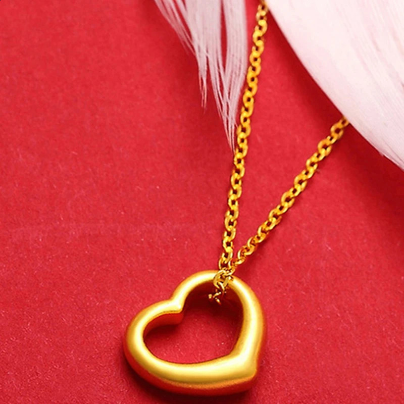 Real Gold 999 Pure Gold Love Heart Pendant 24k Gold Classic 3D Hard Gold Necklace Valentines Day Gift Fine Jewelry 240910