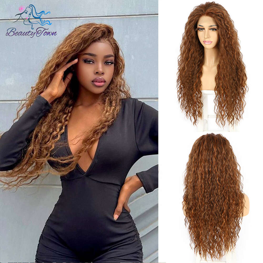 Long Inche Blonde Synthetic 13X3 613 Grey Brown Ginger Kinky Curly HD Transparent Lace Front Cosplay Wig