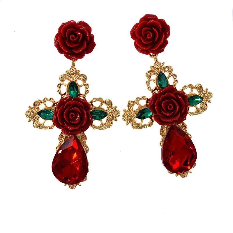 Trendy Alloy Crystal Women Dangle Statement Earrings Flower Long Pendant Earrings for girl Drops Bohemian jewelry 240914