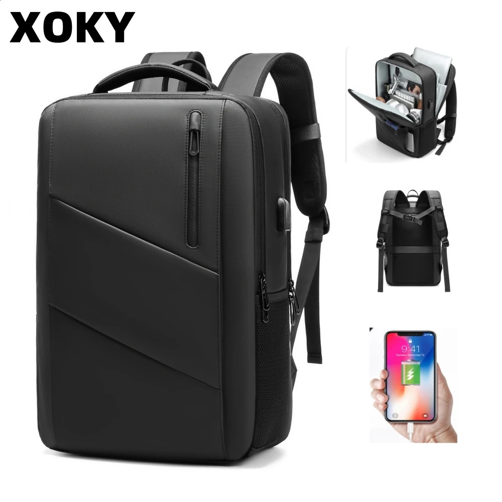 XOKY Business School Expandable USB Bag Fashion Large Capacity Laptop Waterproof Travel Backpack 2101 240913 7c28 4